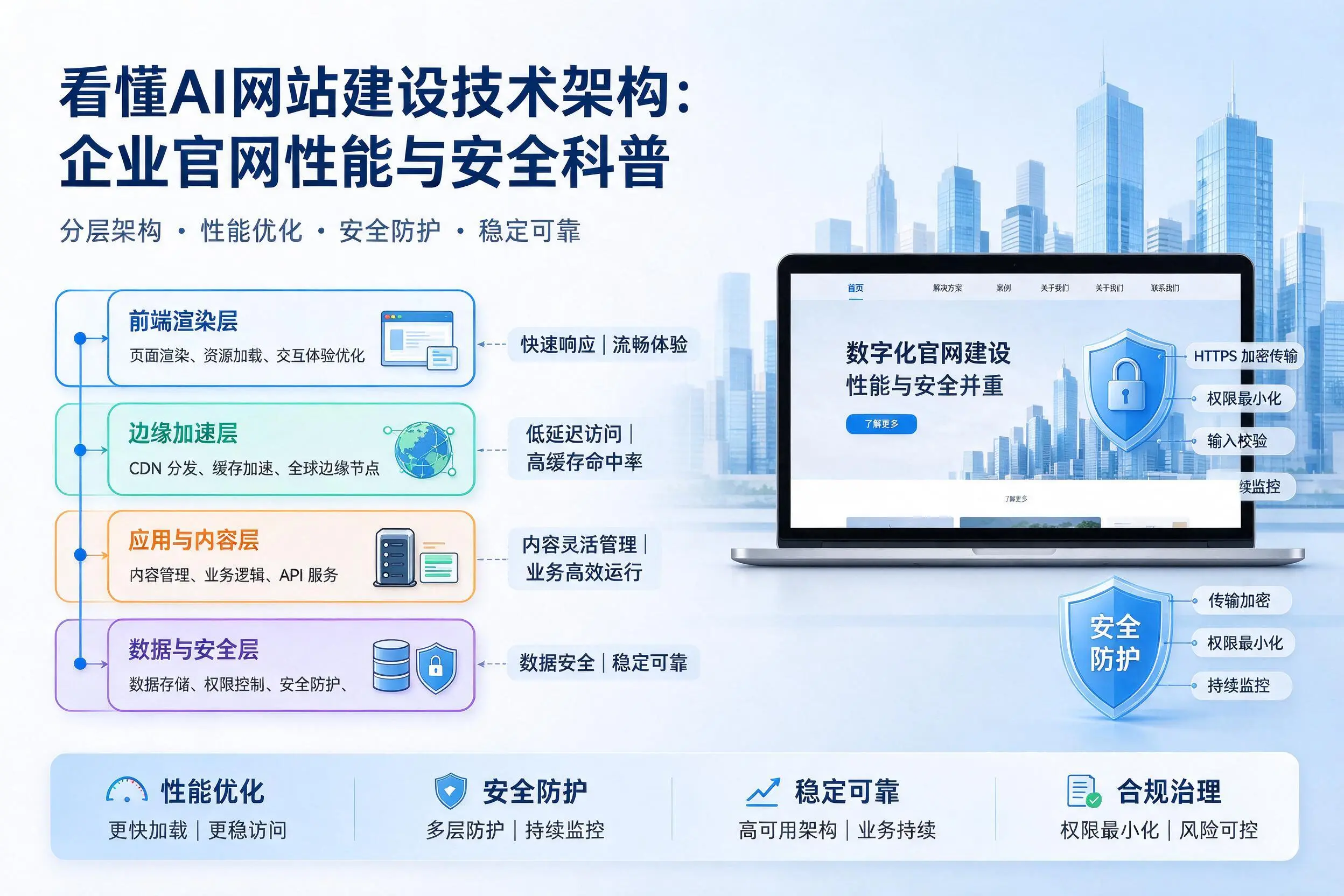 看懂AI网站建设技术架构：海口企业官网性能与安全科普