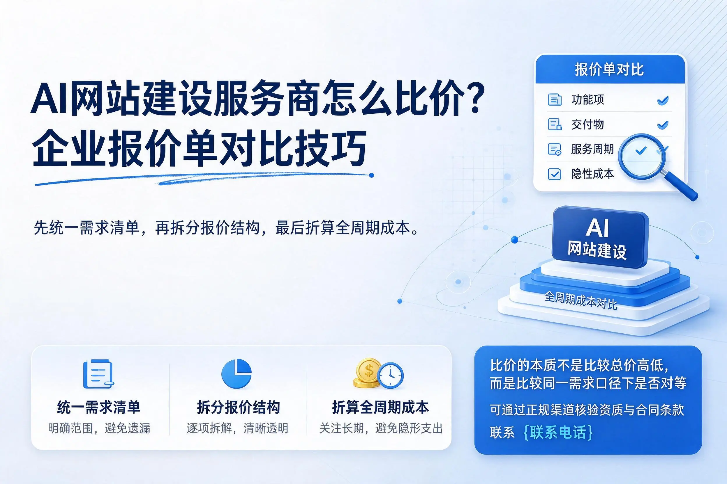 AI网站建设服务商怎么比价？海口企业报价单对比技巧