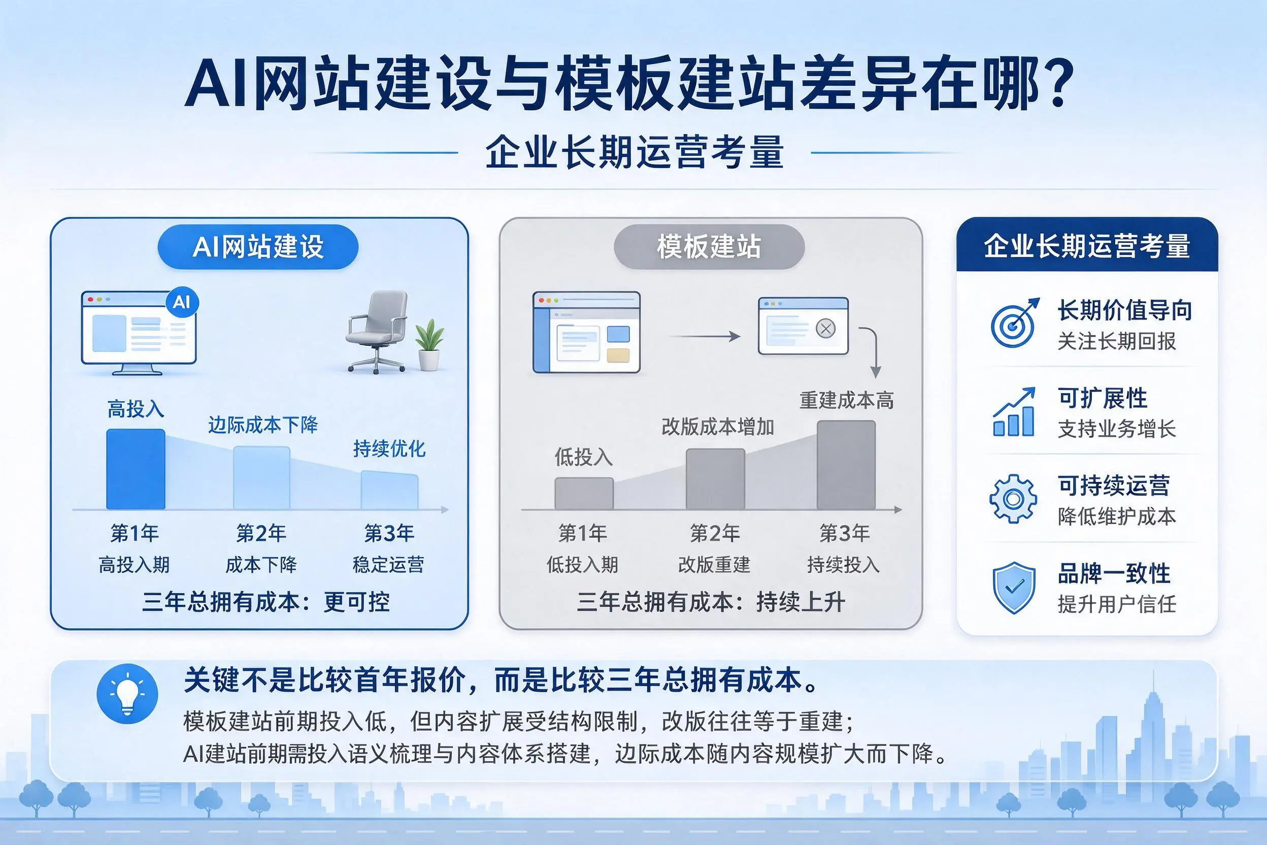 AI网站建设与模板建站差异在哪?海口企业长期运营考量